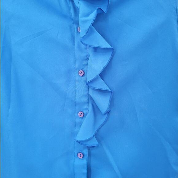 Essentially Separate Vintage 70s Ruffle Collar Long Sleeve Button Up Blouse Top - Picture 7 of 11